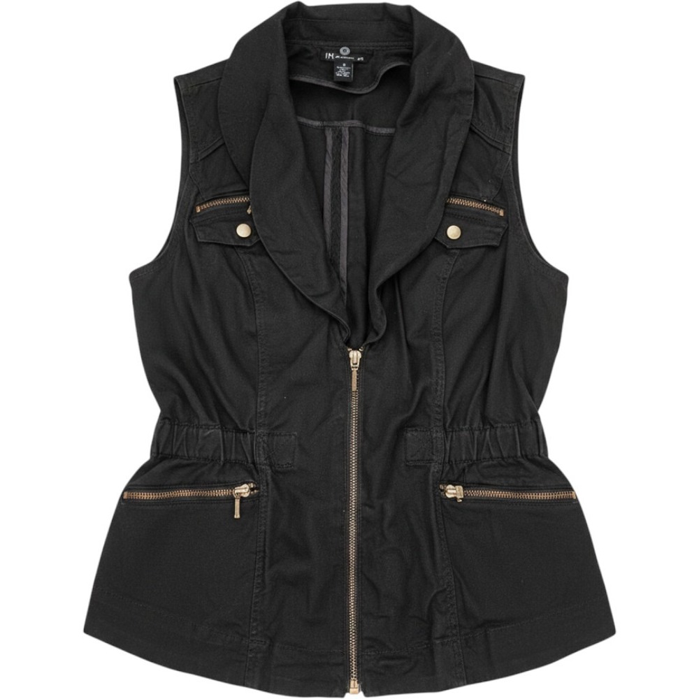 INC International Concepts Utility Vest Womens S Black Excellent Zip Pockets